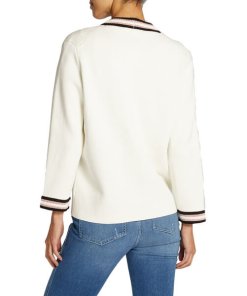 Maje Maison Embroidered Patch Contrast Trim Cotton-Blend Cardigan