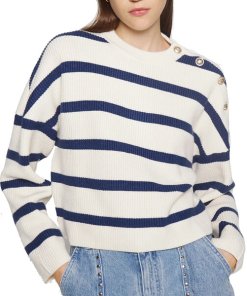 Maje Marin Breton Stripe Buttoned Sweater