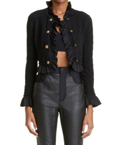 Alexander Wang Cropped Ruffled Smocked Jersey Jacket