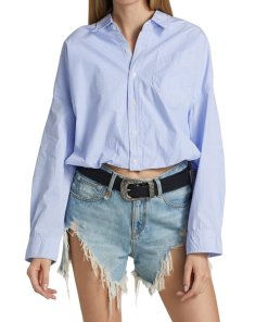 R13 Gathered Hem Pinstripe Cotton Shirt