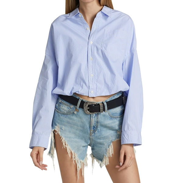 R13 Gathered Hem Pinstripe Cotton Shirt