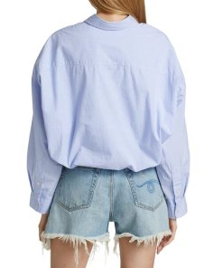 R13 Gathered Hem Pinstripe Cotton Shirt