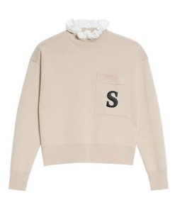 Sandro Lucille Ruffled Collar Embroidered Sweater