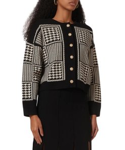 Sandro Jules Houndstooth Cropped Cardigan