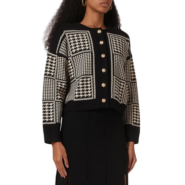 Sandro Jules Houndstooth Cropped Cardigan