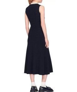 Sandro Precieuse Crochet-Collar Knitted Midi Dress