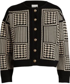 Sandro Jules Houndstooth Cropped Cardigan
