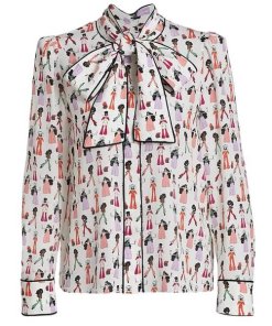 Alice + Olivia Jeannie Chef Stacey Tieneck Silk Blouse