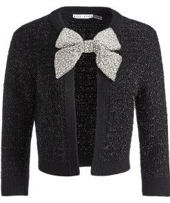 Alice + Olivia Akira Embellished Bow Textured Cardigan