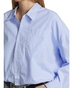 R13 Gathered Hem Pinstripe Cotton Shirt