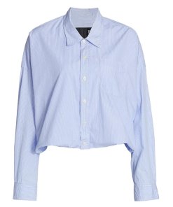R13 Gathered Hem Pinstripe Cotton Shirt