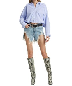 R13 Gathered Hem Pinstripe Cotton Shirt