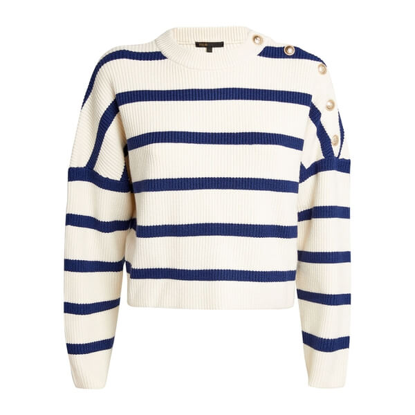 Maje Marin Breton Stripe Buttoned Sweater