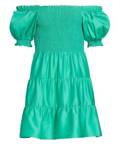 Alice + Olivia Elizabeth Off-the-Shoulder Bow-Back Mini Dress