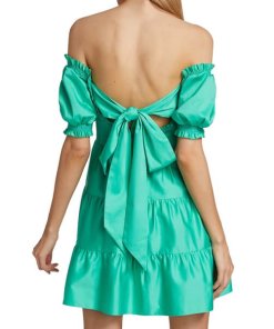 Alice + Olivia Elizabeth Off-the-Shoulder Bow-Back Mini Dress