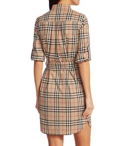 Burberry Giovanna Vintage Check Belted Cotton-Blend Shirtdress