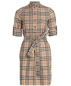 Burberry Giovanna Vintage Check Belted Cotton-Blend Shirtdress