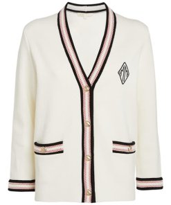 Maje Maison Embroidered Patch Contrast Trim Cotton-Blend Cardigan
