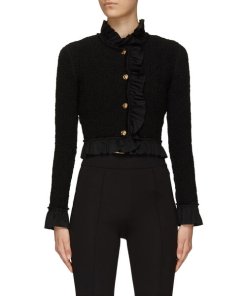 Alexander Wang Cropped Ruffled Smocked Jersey Jacket