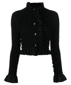 Alexander Wang Cropped Ruffled Smocked Jersey Jacket