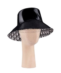 Dior Teddy-D Vinyl Large Brim Bucket Hat with Net Veil
