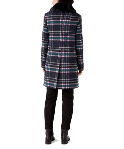 Kate Spade Faux Fur Collar Plaid Coat
