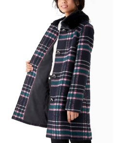 Kate Spade Faux Fur Collar Plaid Coat