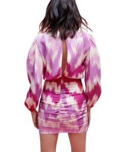 Maje Ritie Tie-Dye Long-Sleeve Blouson Mini Dress