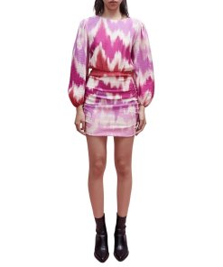 Maje Ritie Tie-Dye Long-Sleeve Blouson Mini Dress