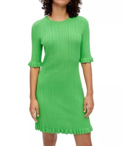 Maje Rochasse Ruffle-Trim Ribbed Knit Mini Dress