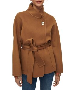 Maje Vottam Smooth Double-Faced Belted Wool-Blend Jacket