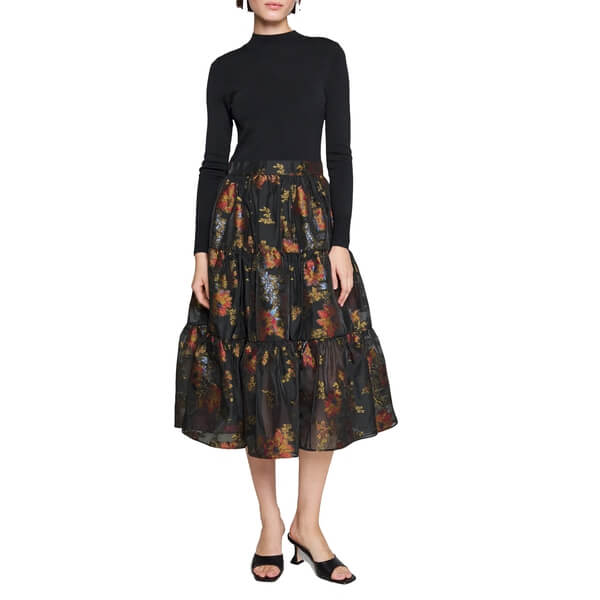 Ted Baker Audria Mixed Media Long-Sleeve Tiered Dress