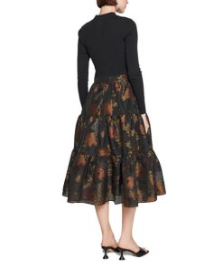 Ted Baker Audria Mixed Media Long-Sleeve Tiered Dress
