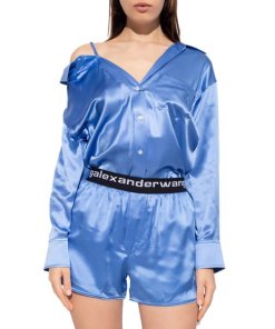 Alexanderwang.T Off-the-Shoulder Silk Charmeuse Shirt