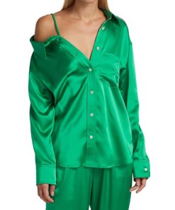 Alexanderwang.T Off-the-Shoulder Silk Charmeuse Shirt