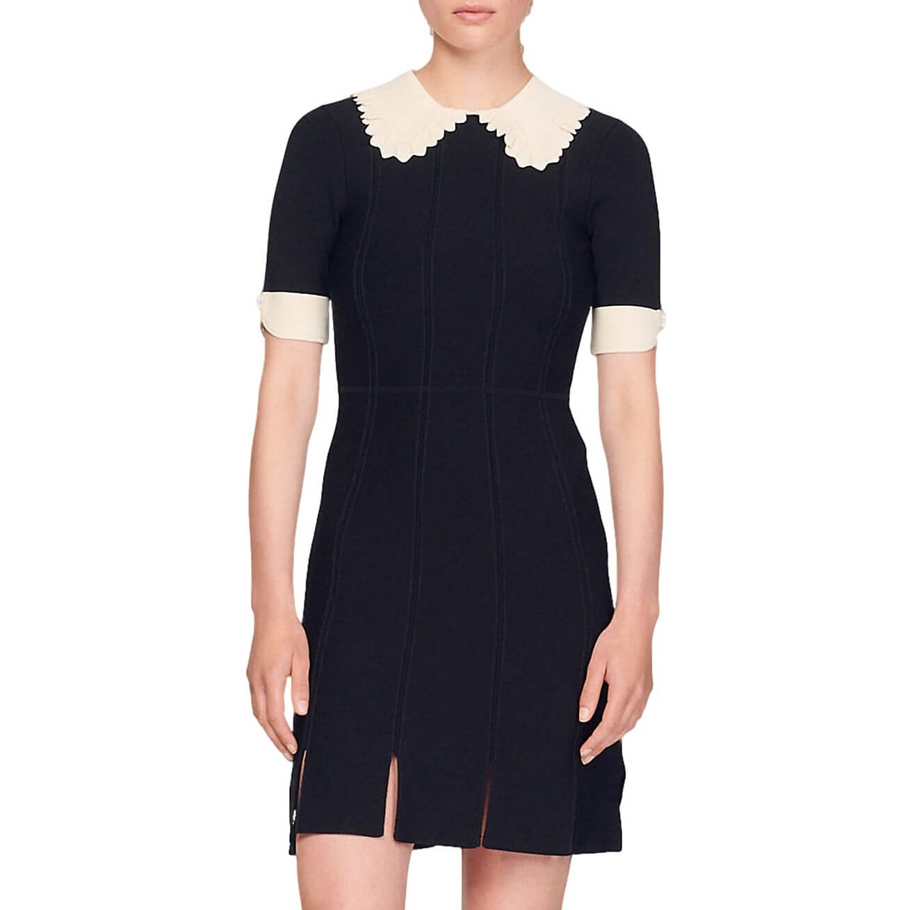 Sandro Caline Contrast Trim Knit Mini Dress  evaChic