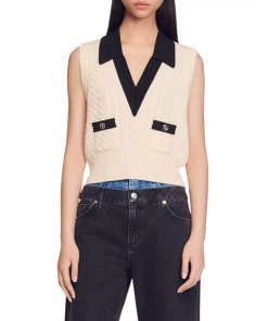 Sandro Suzy Cable Knit Wool-Blend Vest