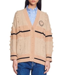 Sandro Simon Smiley-Face Oversize Wool Cardigan