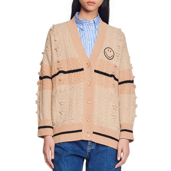Sandro Simon Smiley-Face Oversize Wool Cardigan – evaChic