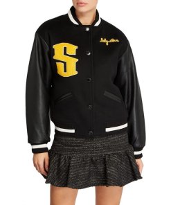 Sandro Flocked-Logo Wool-Blend & Leather Bomber Jacket