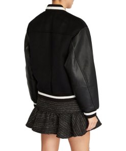 Sandro Flocked-Logo Wool-Blend & Leather Bomber Jacket