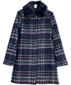 Kate Spade Faux Fur Collar Plaid Coat