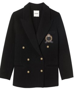 Sandro Navie Chest Patch Wool-Blend Double-Breasted Blazer