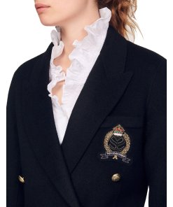 Sandro Navie Chest Patch Wool-Blend Double-Breasted Blazer