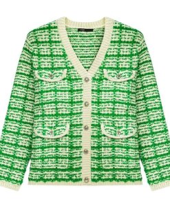 Maje Metalo Tweed V-Neck Knitted Jacket