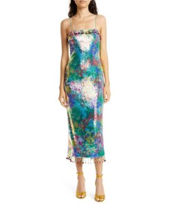 Alexis Aiya Botanical Sequin Midi Dress