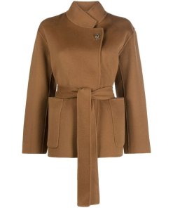 Maje Vottam Smooth Double-Faced Belted Wool-Blend Jacket