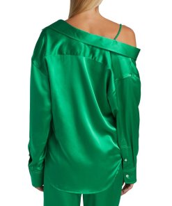 Alexanderwang.T Off-the-Shoulder Silk Charmeuse Shirt