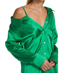 Alexanderwang.T Off-the-Shoulder Silk Charmeuse Shirt
