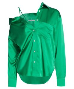 Alexanderwang.T Off-the-Shoulder Silk Charmeuse Shirt
